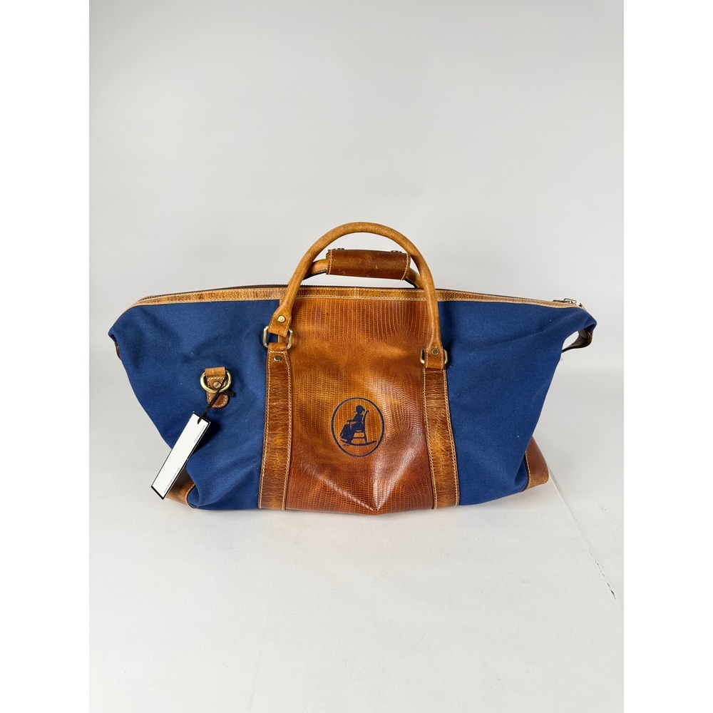 F.H. Wadsworth NYC Canvas Leather Duffle Bag Navy Blue Lizard Embossed Travel